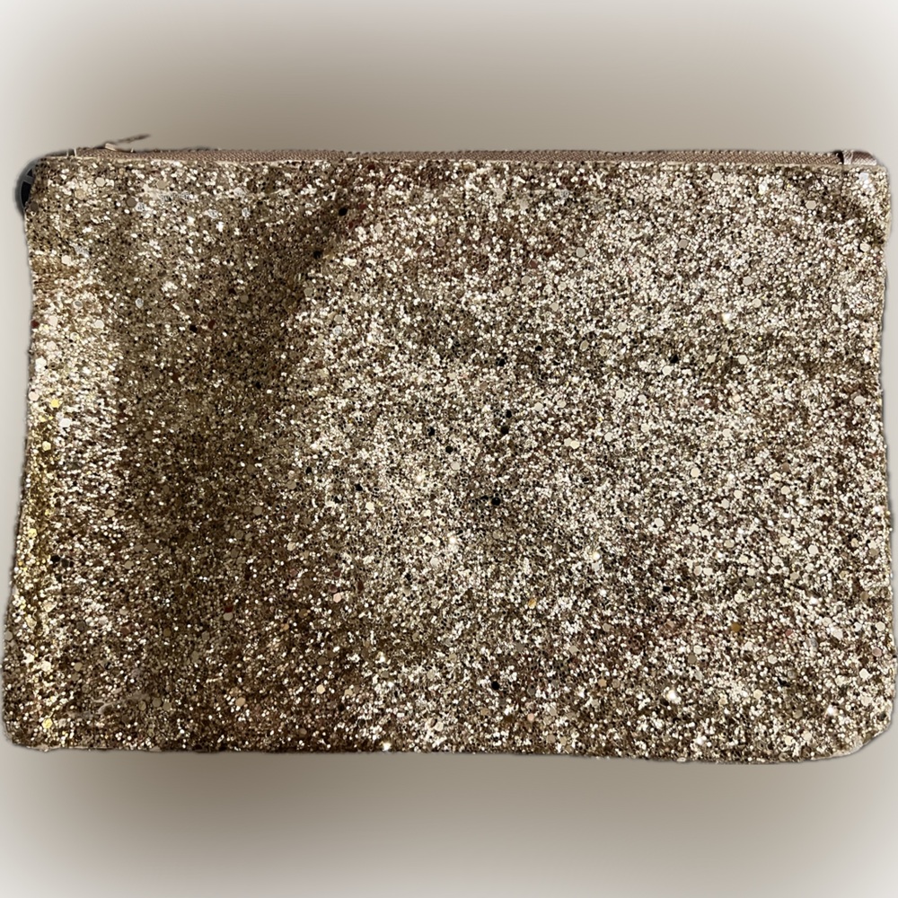 gold sequined zipper clutch